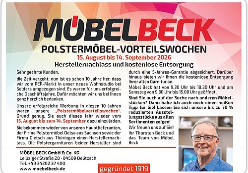 Geld sparen in Delitzsch und Leipzig + kostenlose Entsorgung bei Möbel Beck
